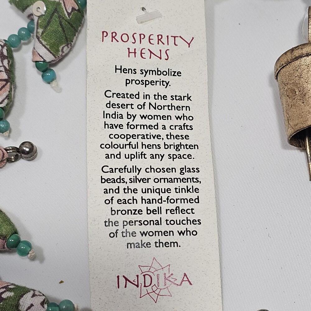 String of Hanging Indika Prosperity Hens Tota Handmade India 43" Long W/ Bells - Picture 2 of 3